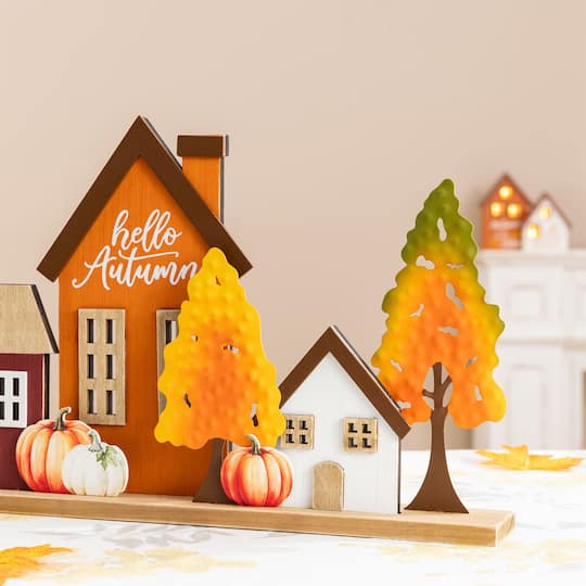 Glitzhome® 18" Fall Metal & Wood Village Table Decor